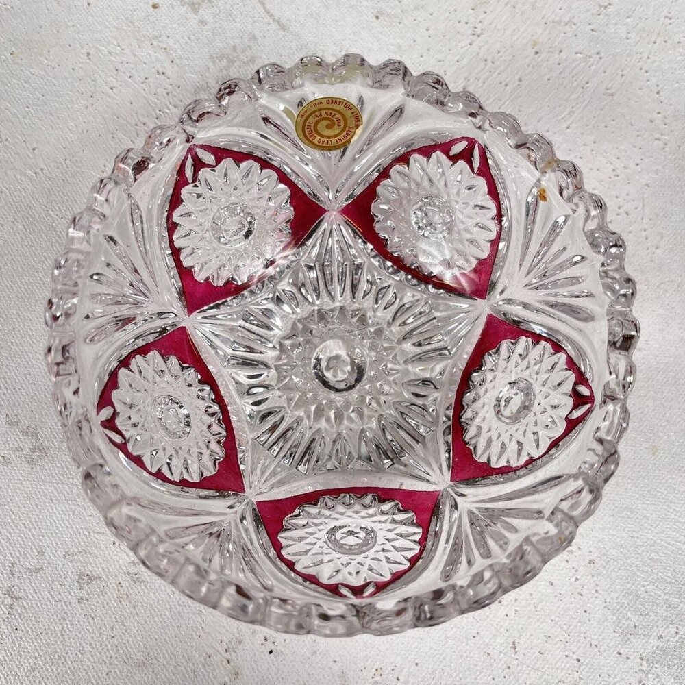 Bohemia West Germany lead‎ crystal Footed candy Dish Cranberry Accents